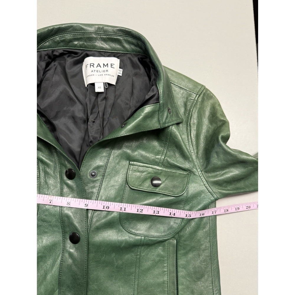 FRAME Atelier Green 100% Lamb Leather Trucker Jacket Snap Front Utility XS - Picture 6 of 12
